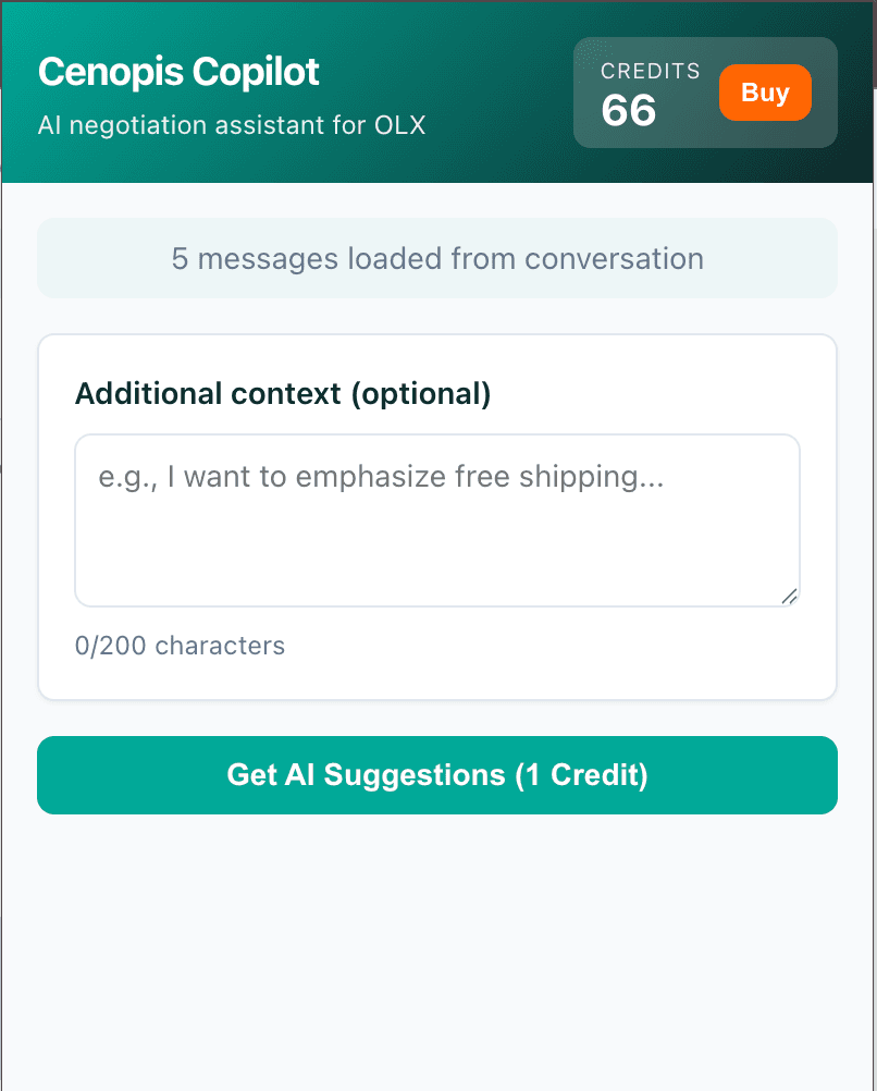 Zrzut ekranu rozszerzenia Cenopis 1
